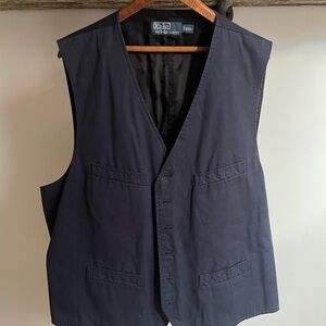 Vintage Polo Ralph Lauren blue label cotton navy button belted work vest Size 2X
